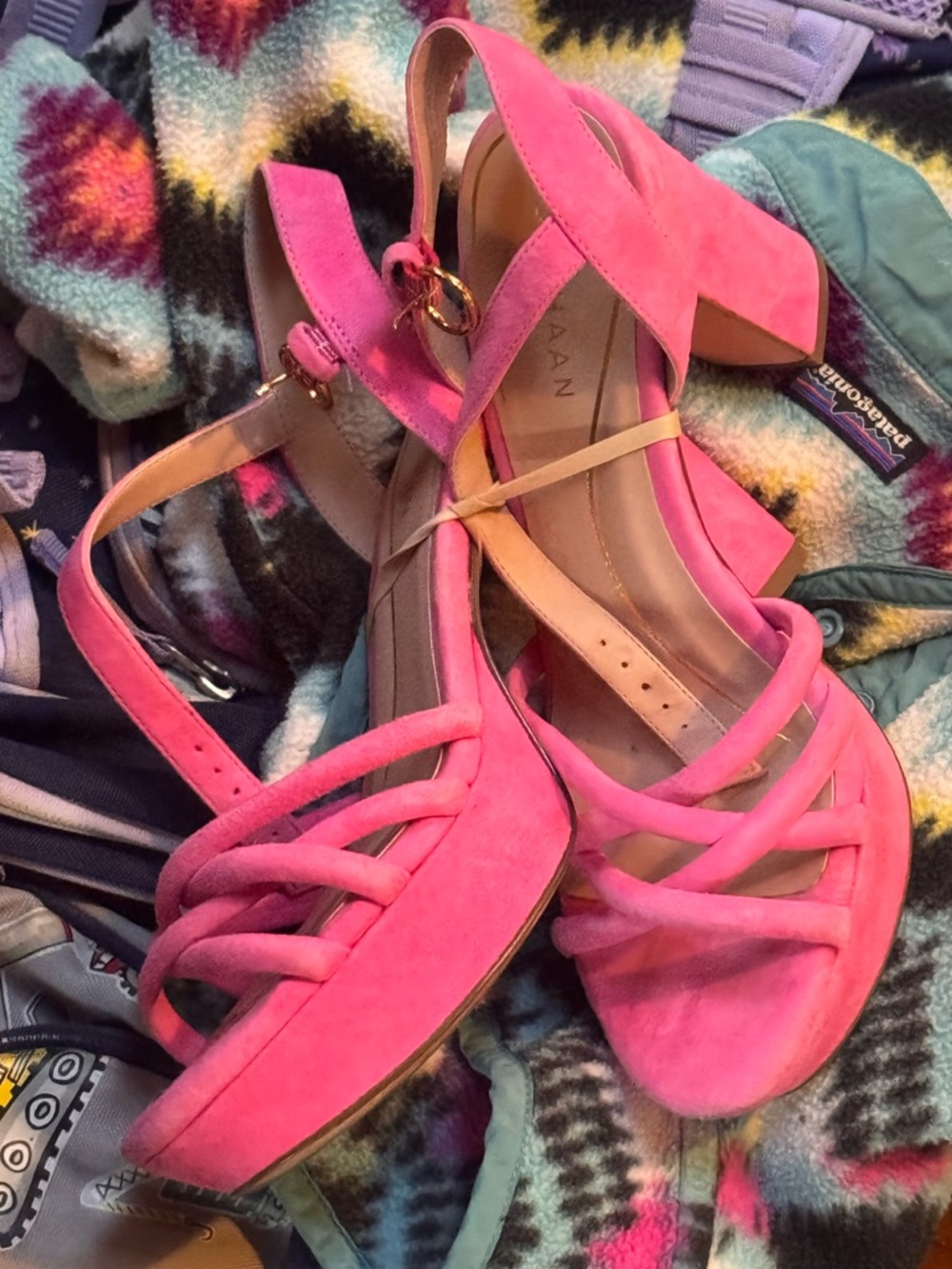 COLE HAAN Pink Suede Platform Block Heel Sandals with Ankle Strap size 6 womens - Picture 2 of 4